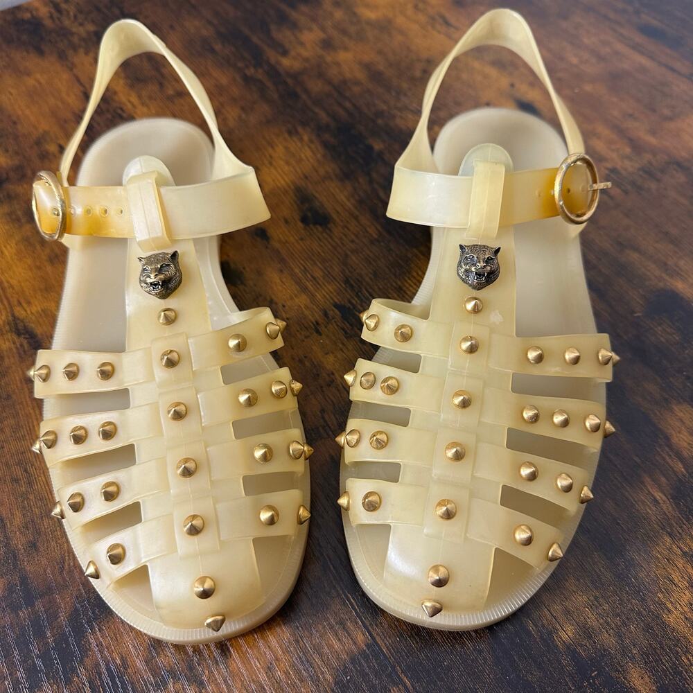 Gucci Tiger Men's Jelly Gladiator Sandals‎ Shoes Studded Size 8 Authenticated